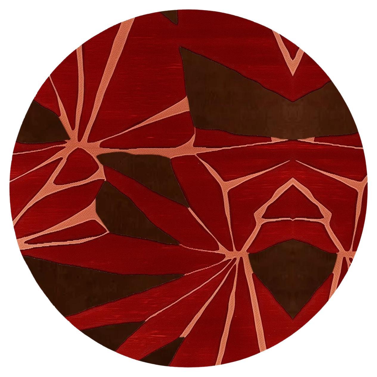 Alfombra Redonda Contemporánea Motivo Floral Geométrico Moderno Rojo Oscuro, Rosa, Marrón