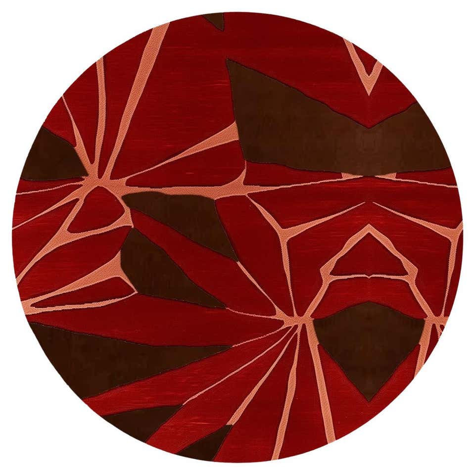 Modern Round Rug Geometric Organic Pattern Brown, Dark Red, Black and ...