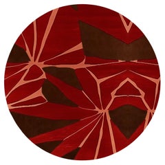 Alfombra Redonda Contemporánea Motivo Floral Geométrico Moderno Rojo Oscuro, Rosa, Marrón