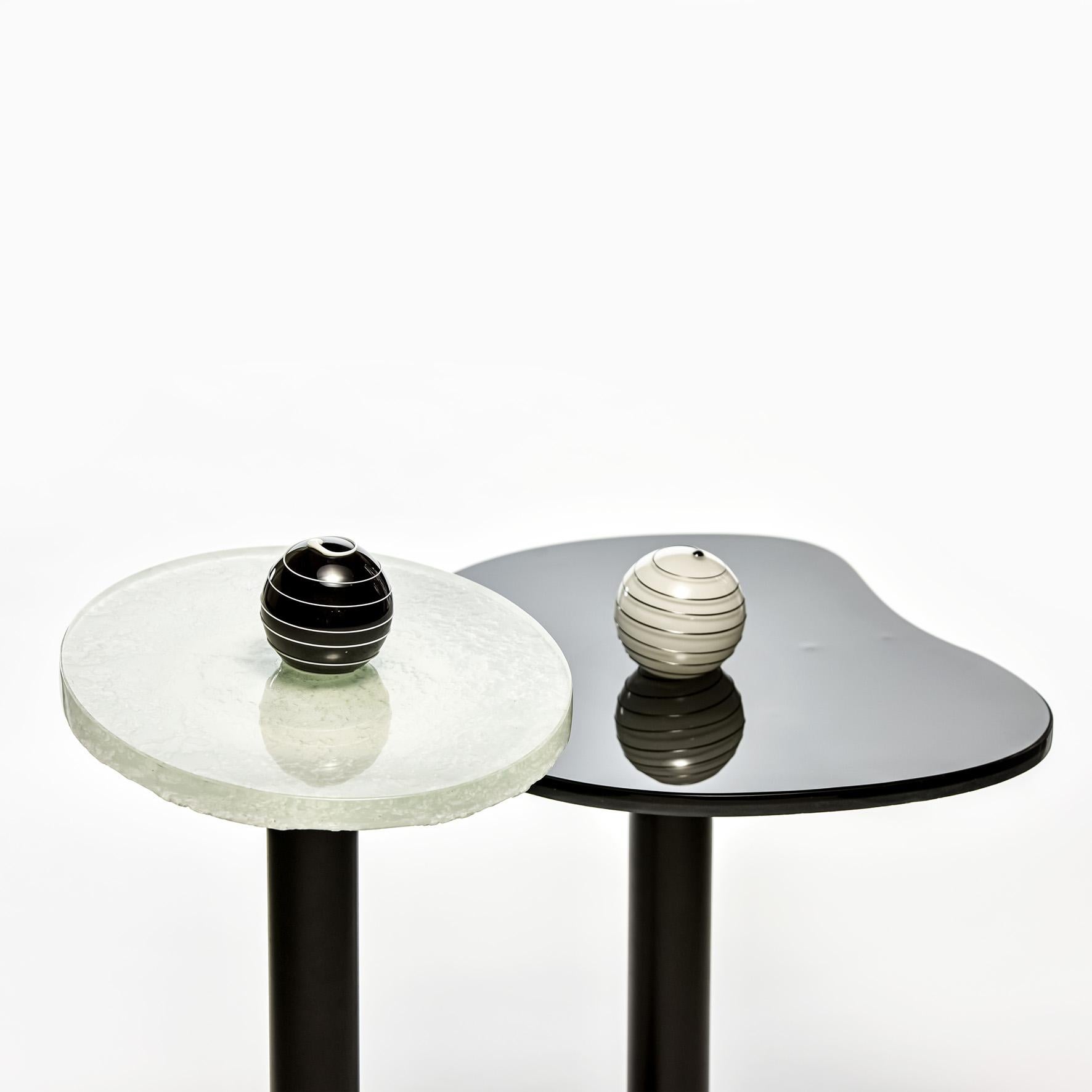 Modern Contemporary Round Side and Coffee Tables Murano Glass Black and White 1