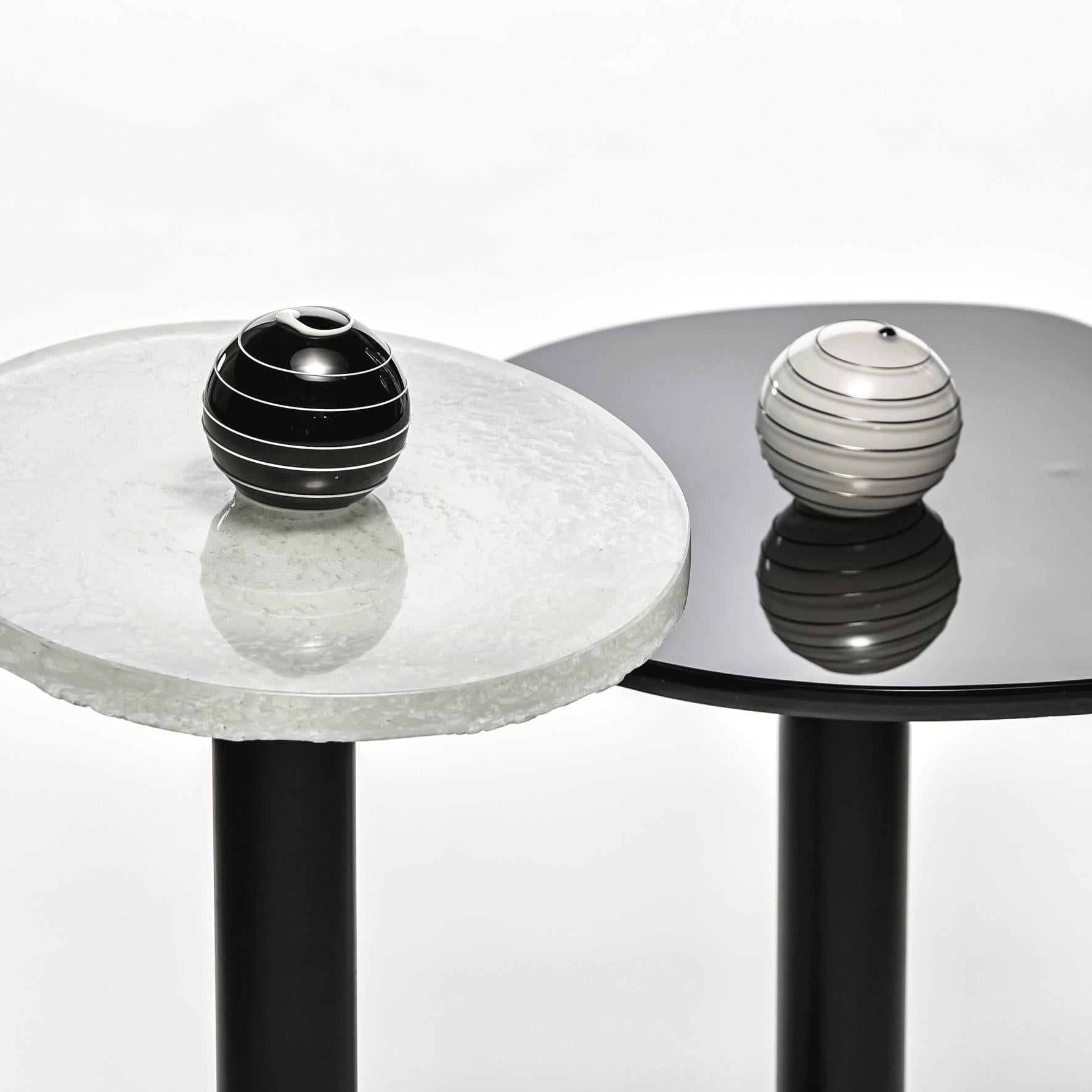 Modern Contemporary Round Side and Coffee Tables Murano Glass Black and White