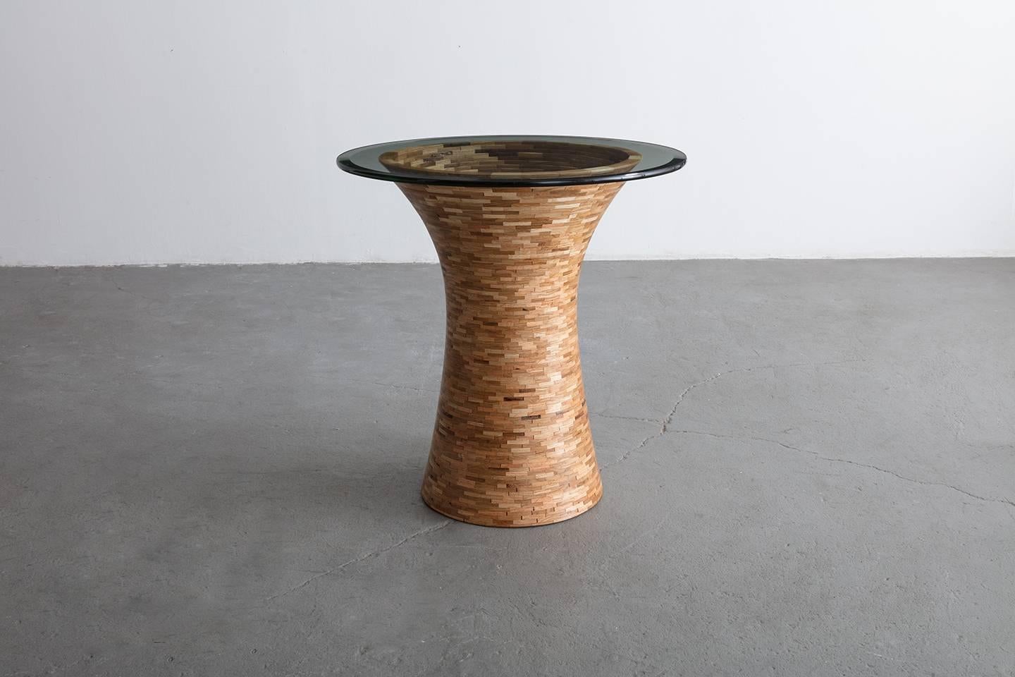 Modern Customizable STACKED Round Side Table, shown in Oak, by Richard Haining For Sale