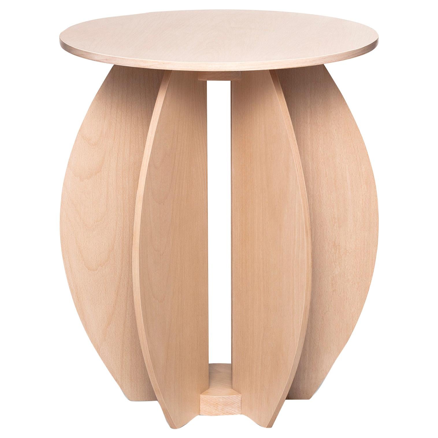Contemporary Round Side Table in Solid Wood with Matte Natural Finish For Sale
