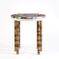 Contemporary Ipanema round side table, Twilight marble top, legs brushed brass