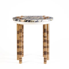 Contemporary Ipanema round side table, Twilight marble top, legs brushed brass