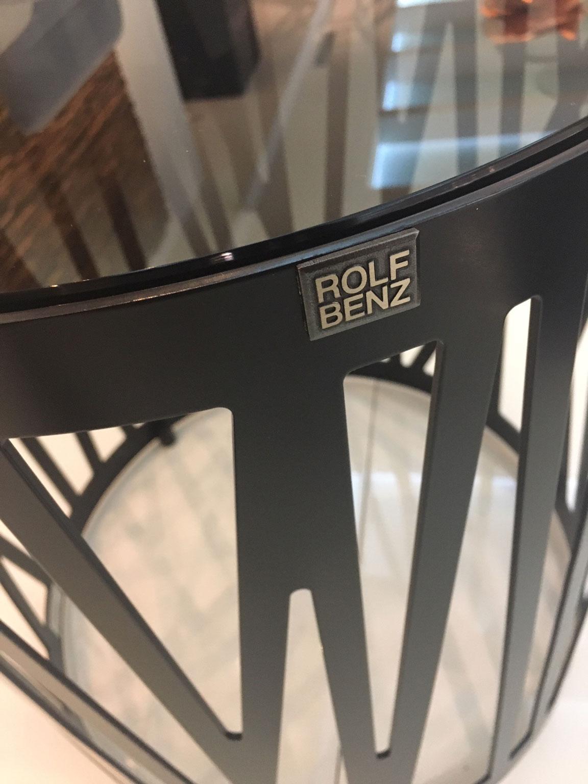 Modern Contemporary Round Side Table with Smoked Black Glass Top and Metal under Frame