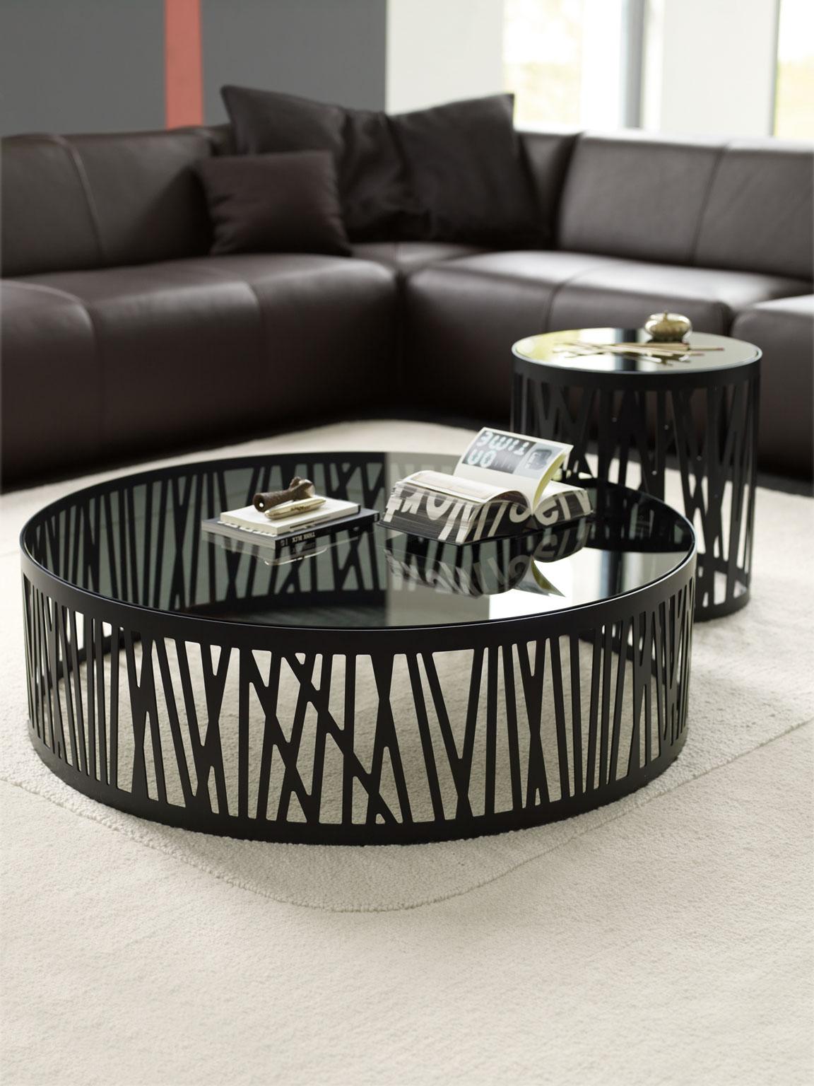 German Contemporary Round Side Table with Smoked Black Glass Top and Metal under Frame