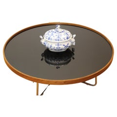 Contemporary Round Smokey Glass Top Coffee Table w/ Metal Base