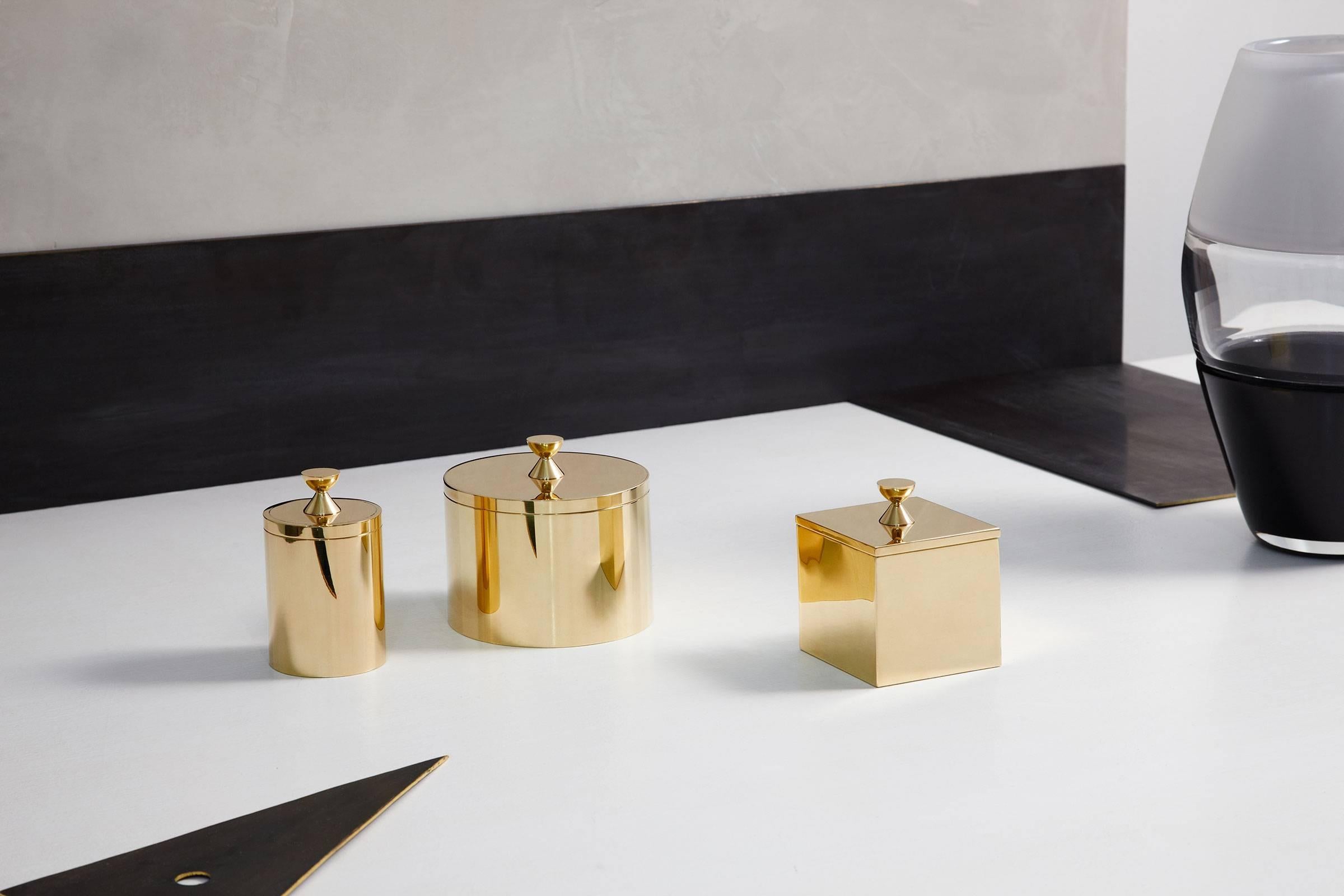 Contemporary Round Solid Swedish Brass Modern Minimalist Artisan Box For Sale 1