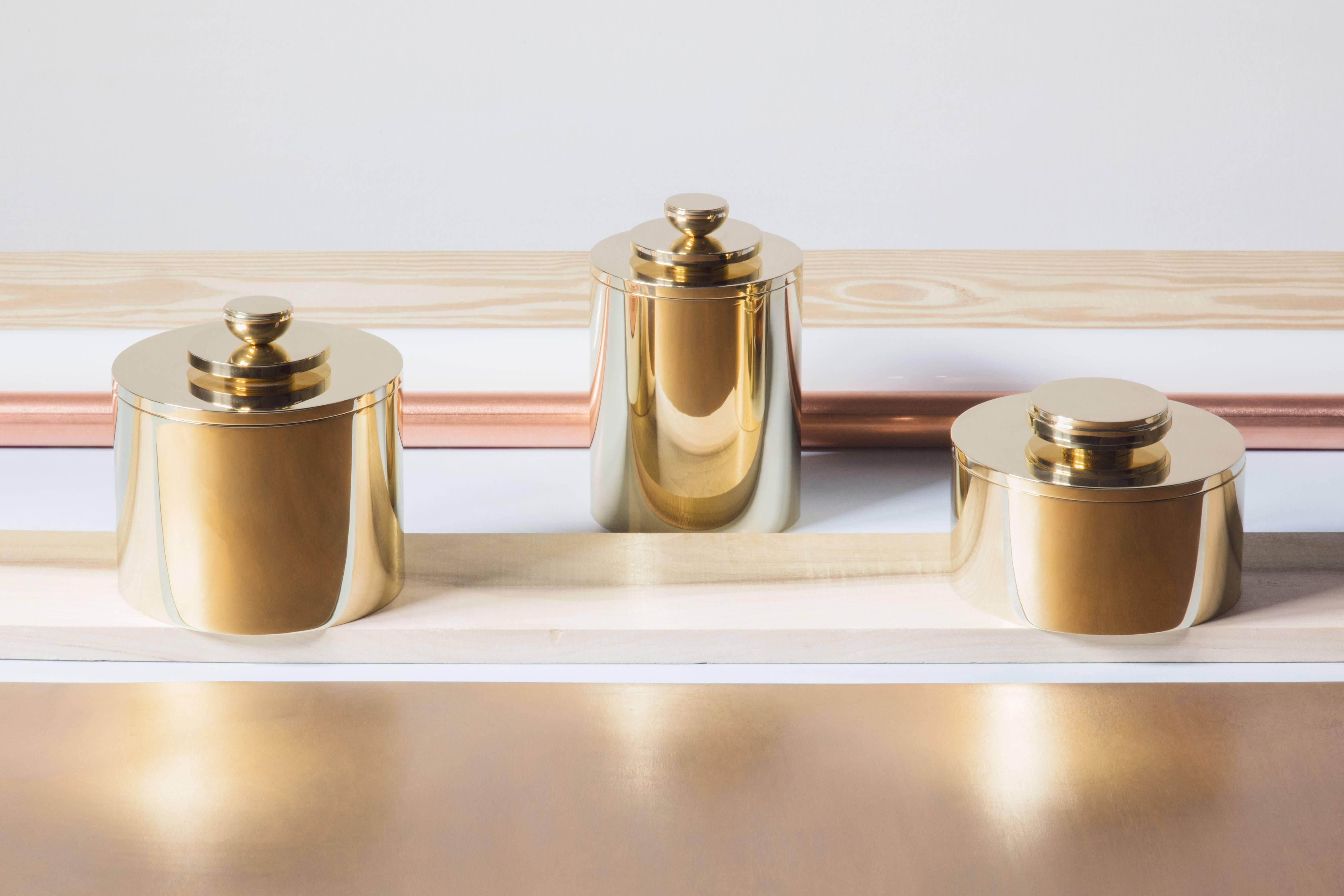 Contemporary Round Swedish Brass Modern Minimalist Artisan Box For Sale 1