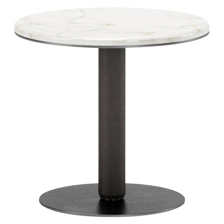 Contemporary Side Table with Marble Top and Leather Leg For Sale