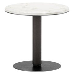 Contemporary Side Table with Marble Top and Leather Leg