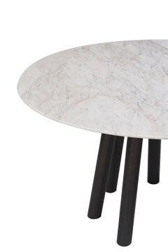 Contemporary Round Dining Table, Walnut Base, White Marble Top, Europe