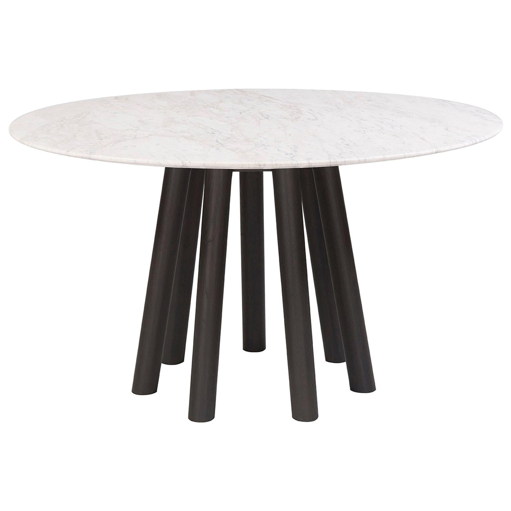 Contemporary Round Dining Table, Walnut/Marble.