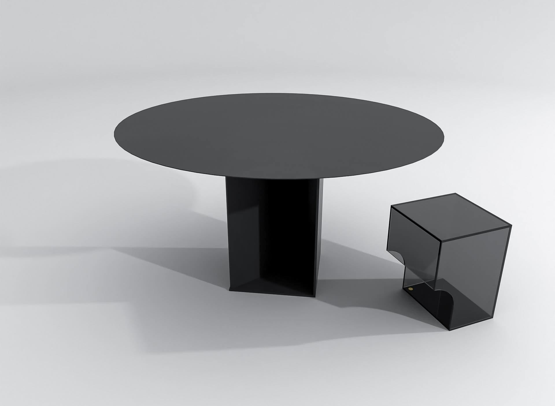 Contemporary Runder Tisch aus schwarz pulverbeschichtetem Edelstahl, Barh Judd Tisch (Minimalistisch) im Angebot