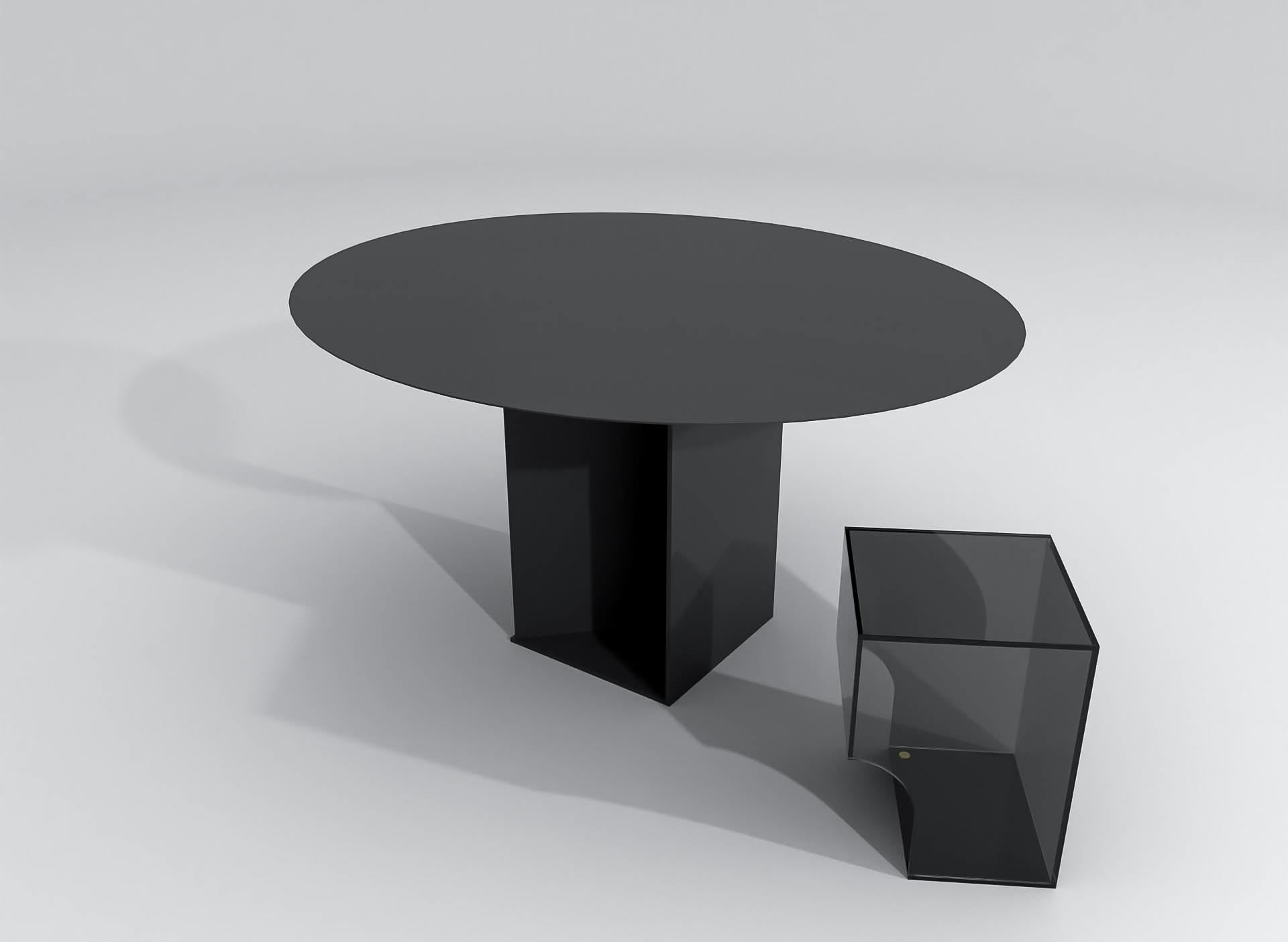 Contemporary Runder Tisch aus schwarz pulverbeschichtetem Edelstahl, Barh Judd Tisch (Belgisch) im Angebot
