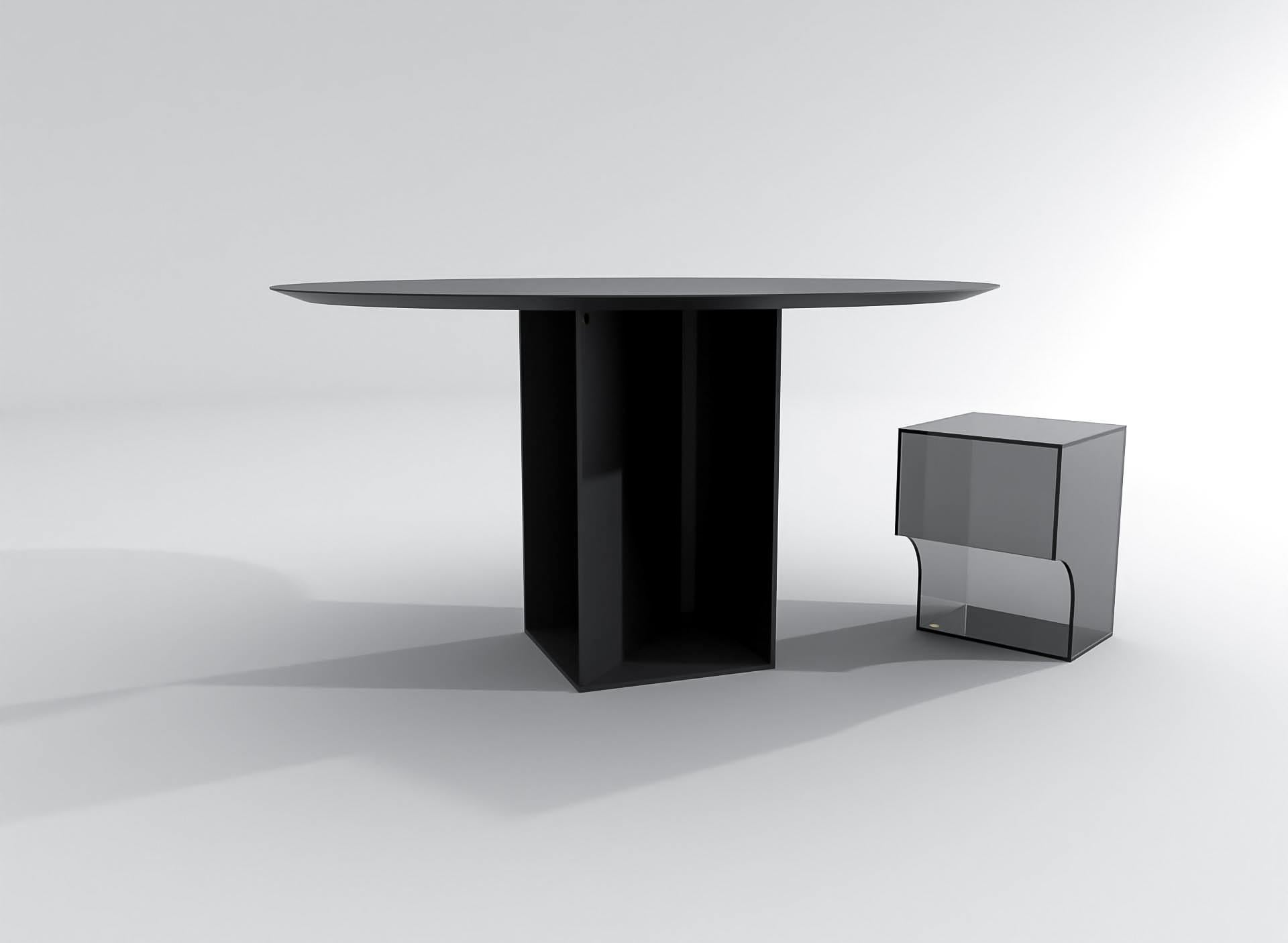 Contemporary Runder Tisch aus schwarz pulverbeschichtetem Edelstahl, Barh Judd Tisch (Pulverbeschichtet) im Angebot
