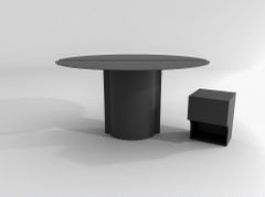 Contemporary Round Table in Black Powdercoated Stainless Steel, Mirrored Table