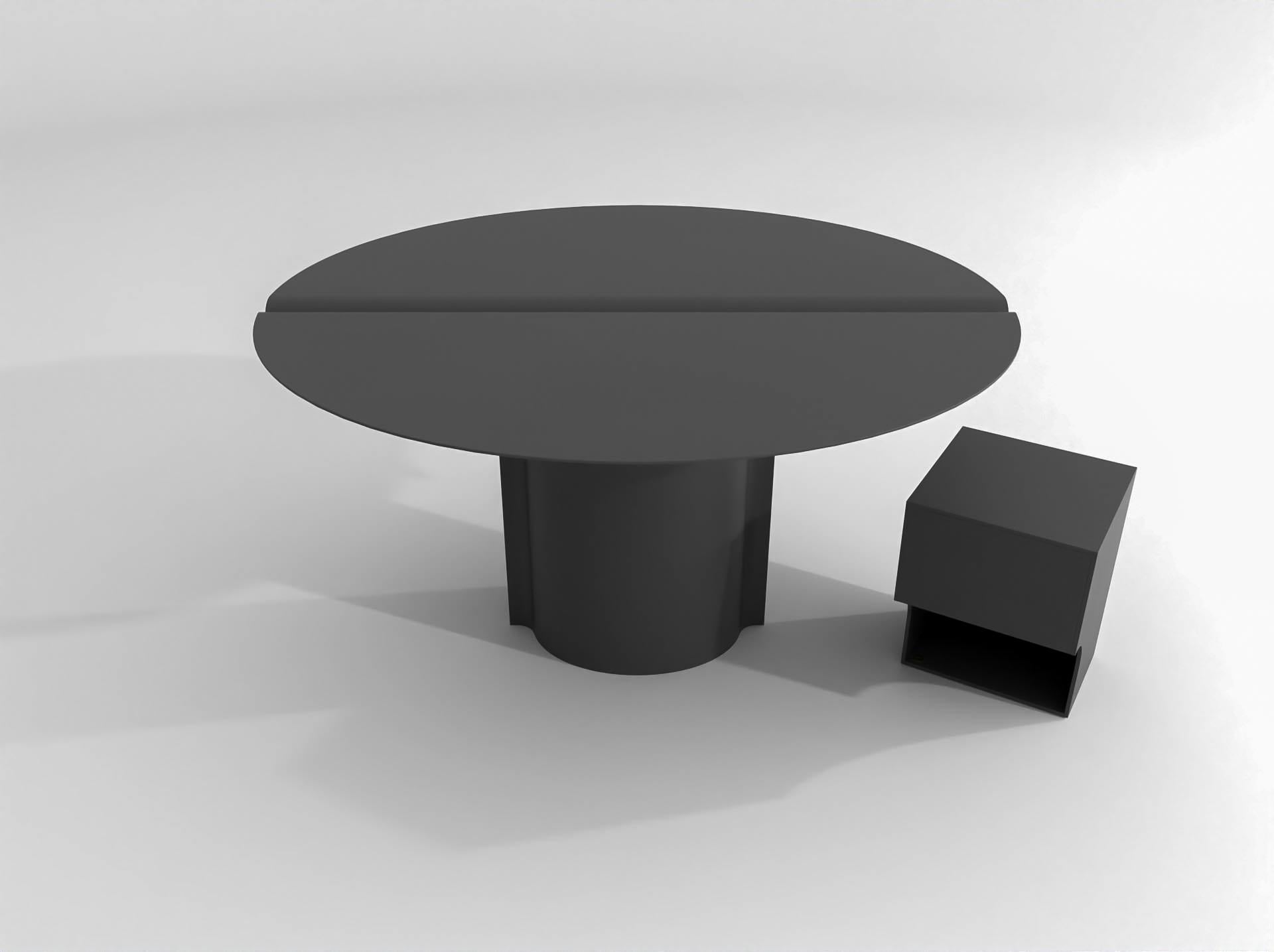 Autre Table ronde contemporaine en acier inoxydable poudré noir, table à miroir en vente