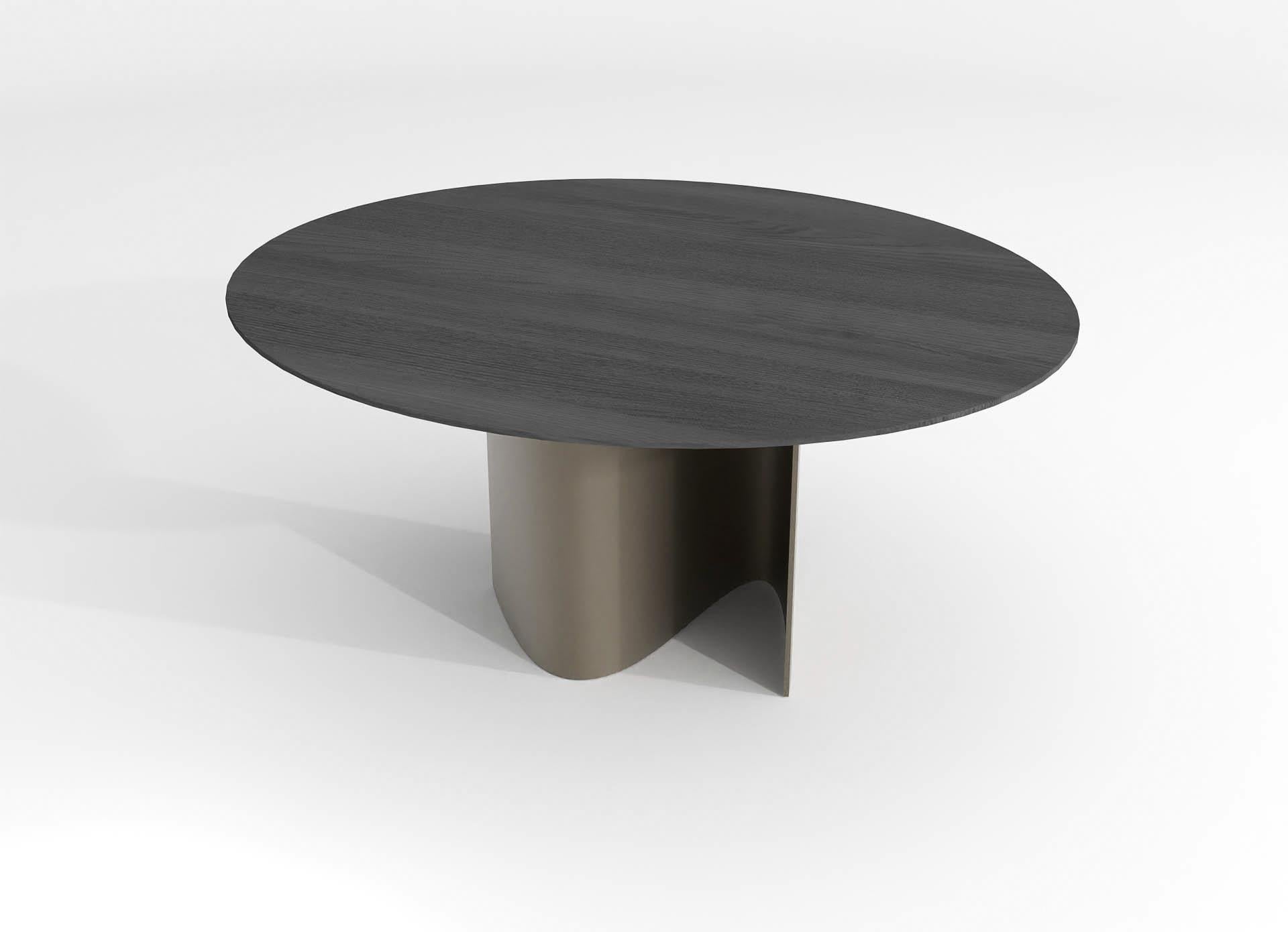 Other contemporary round table in black stained ash wood and bronze stainless steel For Sale