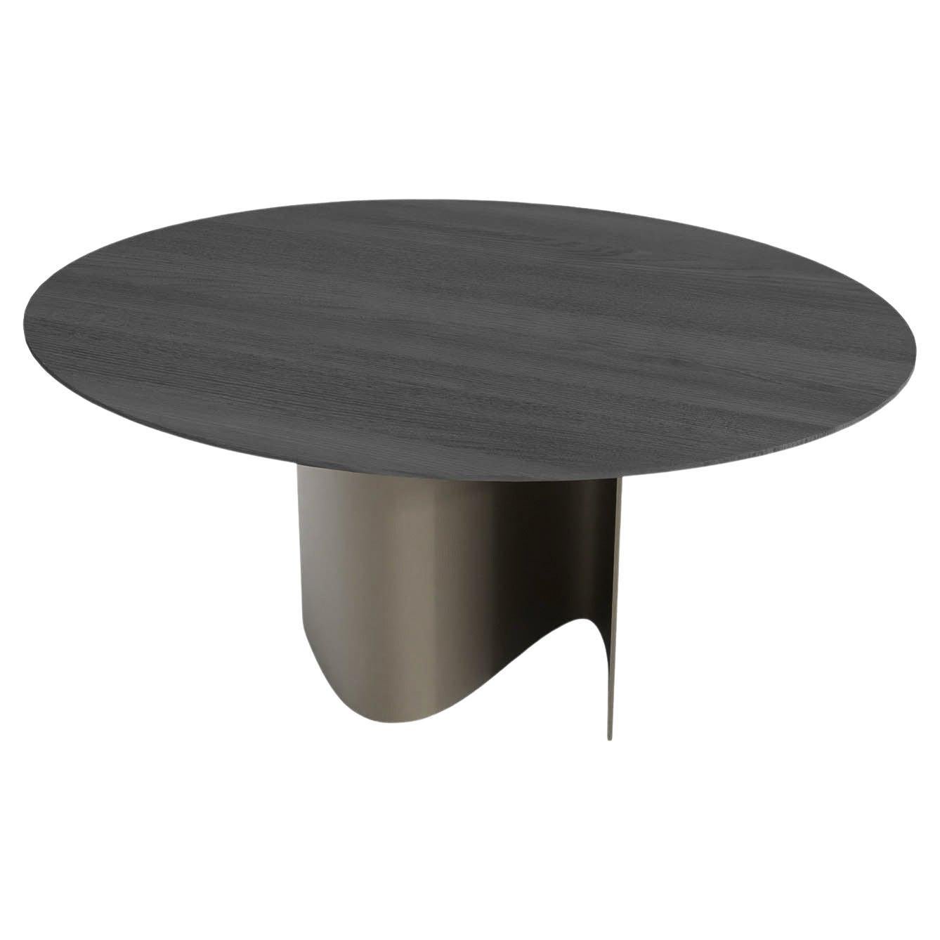 contemporary round table in black stained ash wood and bronze stainless steel For Sale