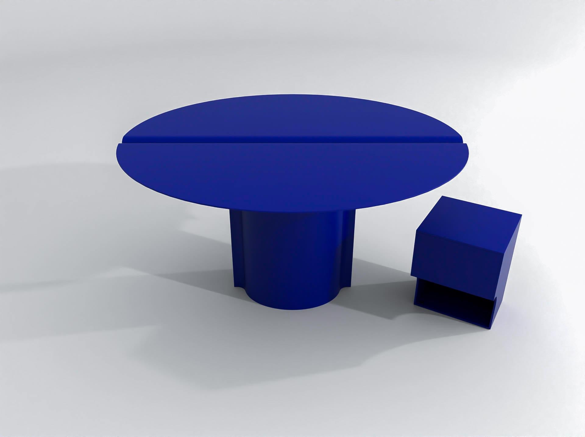 Other Contemporary Round Table in Blue Powdercoated Stainless Steel, Mirrored Table For Sale