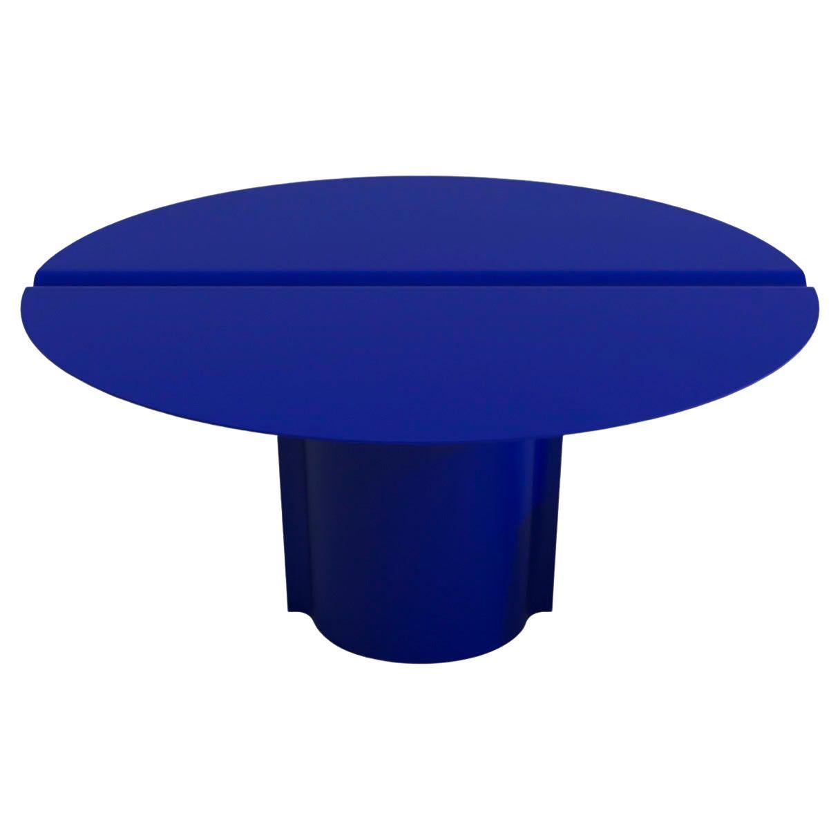 Contemporary Round Table in Blue Powdercoated Stainless Steel, Mirrored Table