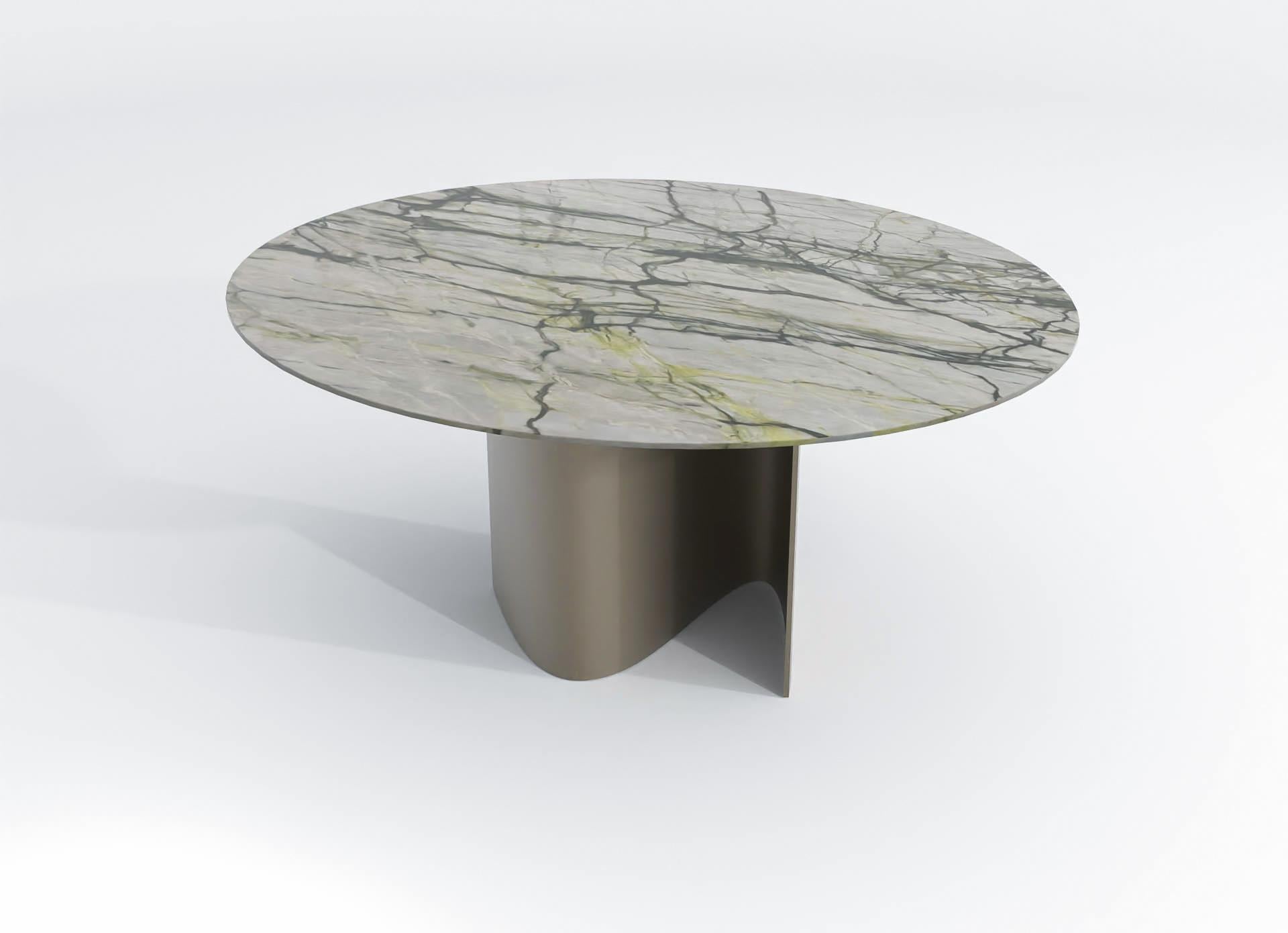 Other Contemporary Round Table in Calacatta Verde Marble and Bronze Stainless Steel  For Sale