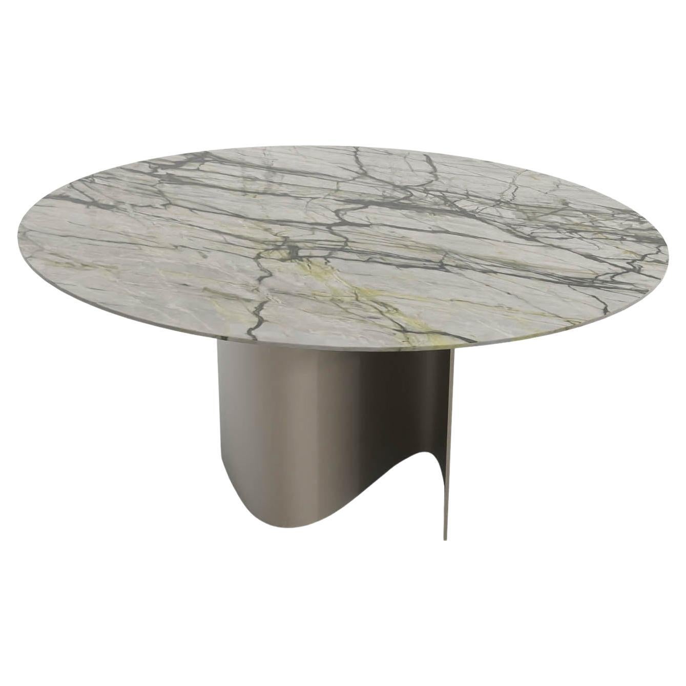 Zeitgenössischer runder Tisch aus Calacatta Verde-Marmor und Bronze-Edelstahl 