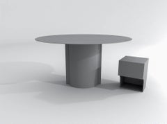 Contemporary Round Table in Gray Powdercoated Stainless Steel, Mirrored Table