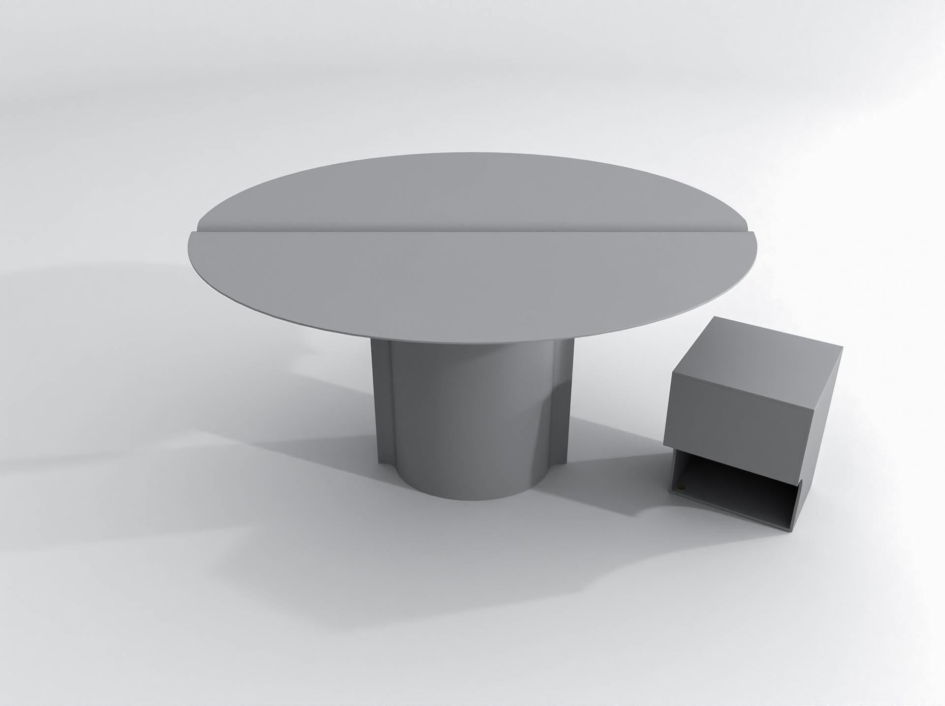 Autre Table ronde contemporaine en acier inoxydable poudré gris, table à miroir en vente
