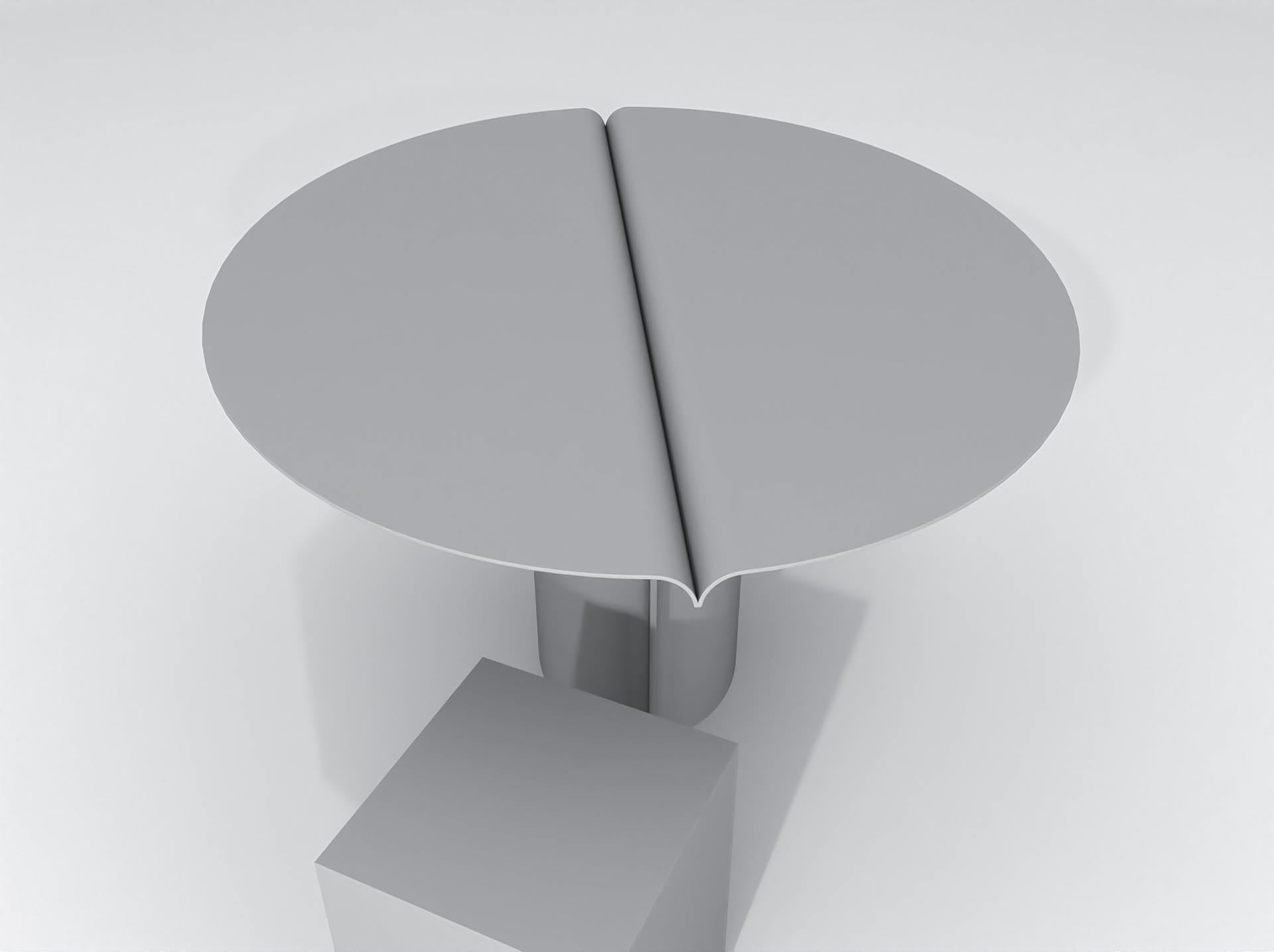 Zeitgenössischer runder Tisch aus grauem, pulverbeschichtetem Edelstahl, verspiegelter Tisch im Zustand „Neu“ im Angebot in Antwerp, Antwerp