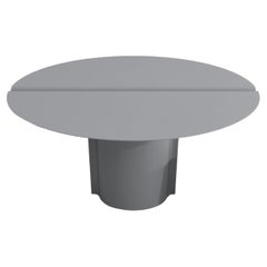 Contemporary Round Table in Gray Powdercoated Stainless Steel, Mirrored Table