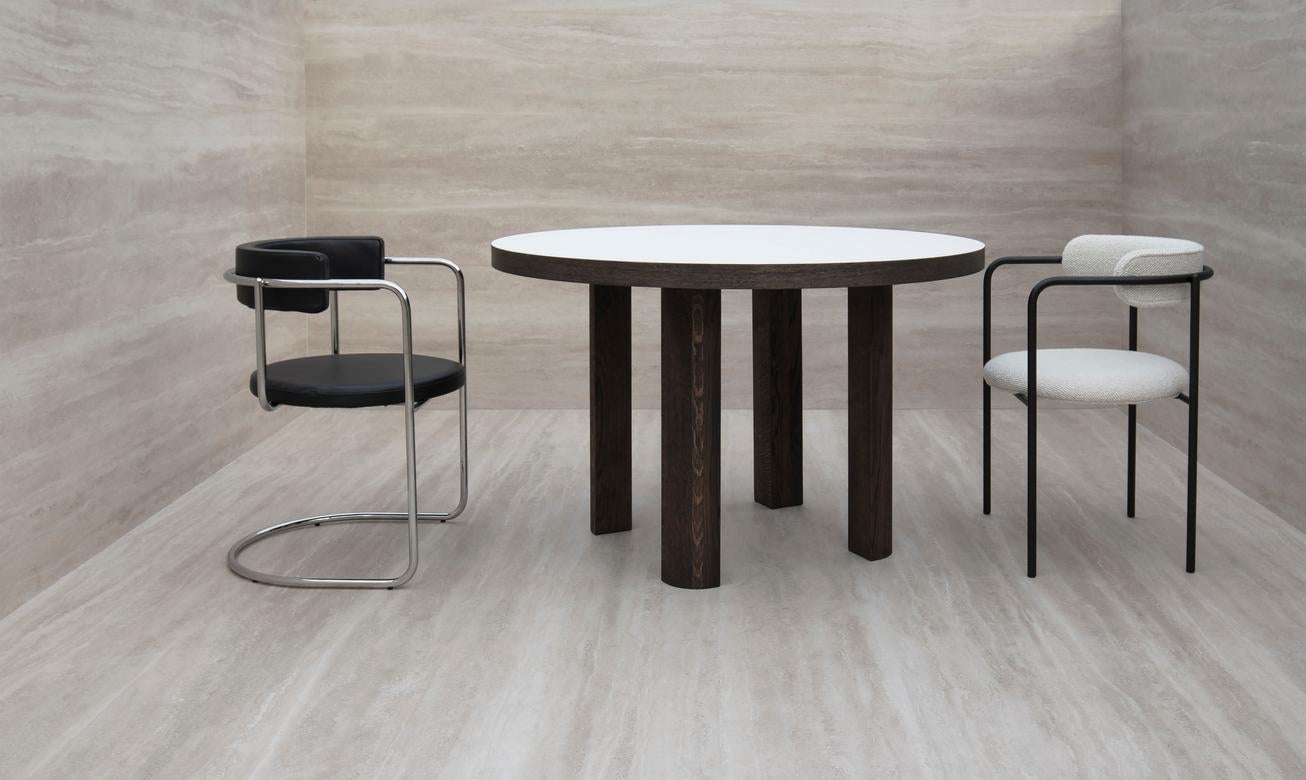 Contemporary Round Table 'Quarter', Smoked Oak / Black Top For Sale 6