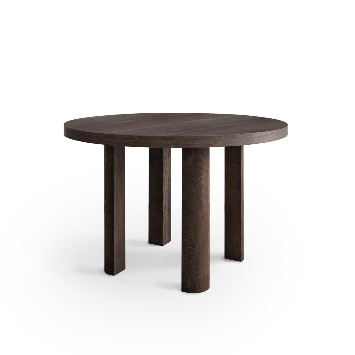 Laminated Contemporary Round Table 'Quarter', Smoked Oak / Black Top For Sale