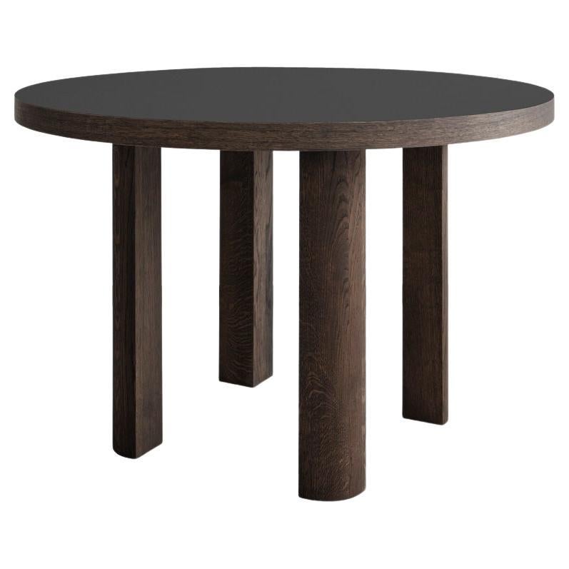 Contemporary Round Table 'Quarter', Smoked Oak / Black Top For Sale