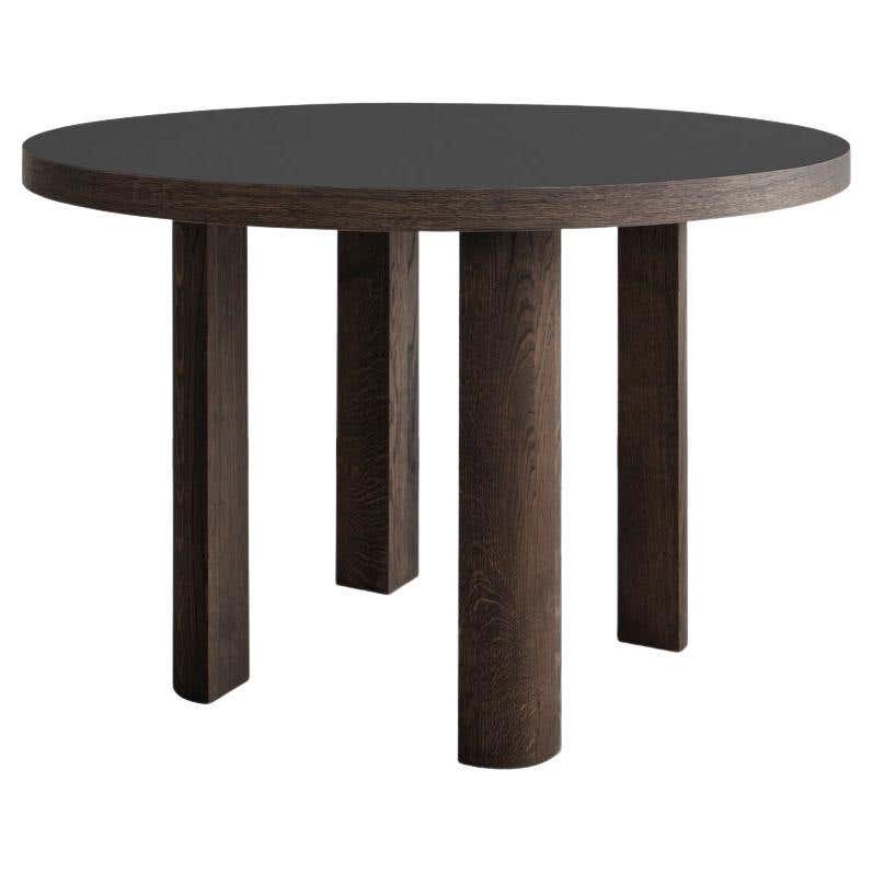 Contemporary Round Table 'Nx', Wooden Base and Glass Top For Sale at ...