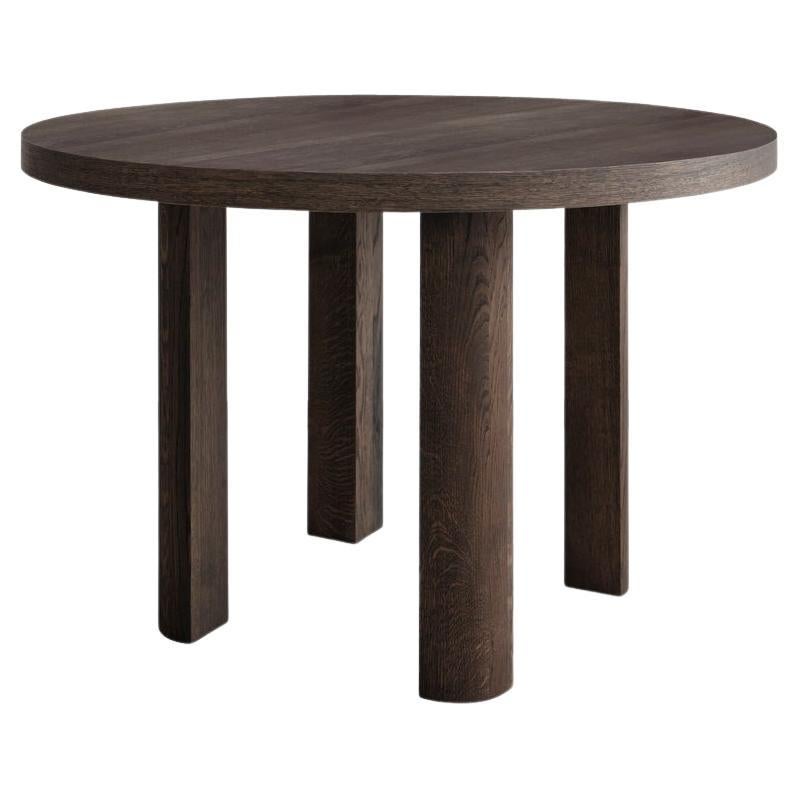 Contemporary Round Table 'Quarter', Smoked Oak For Sale