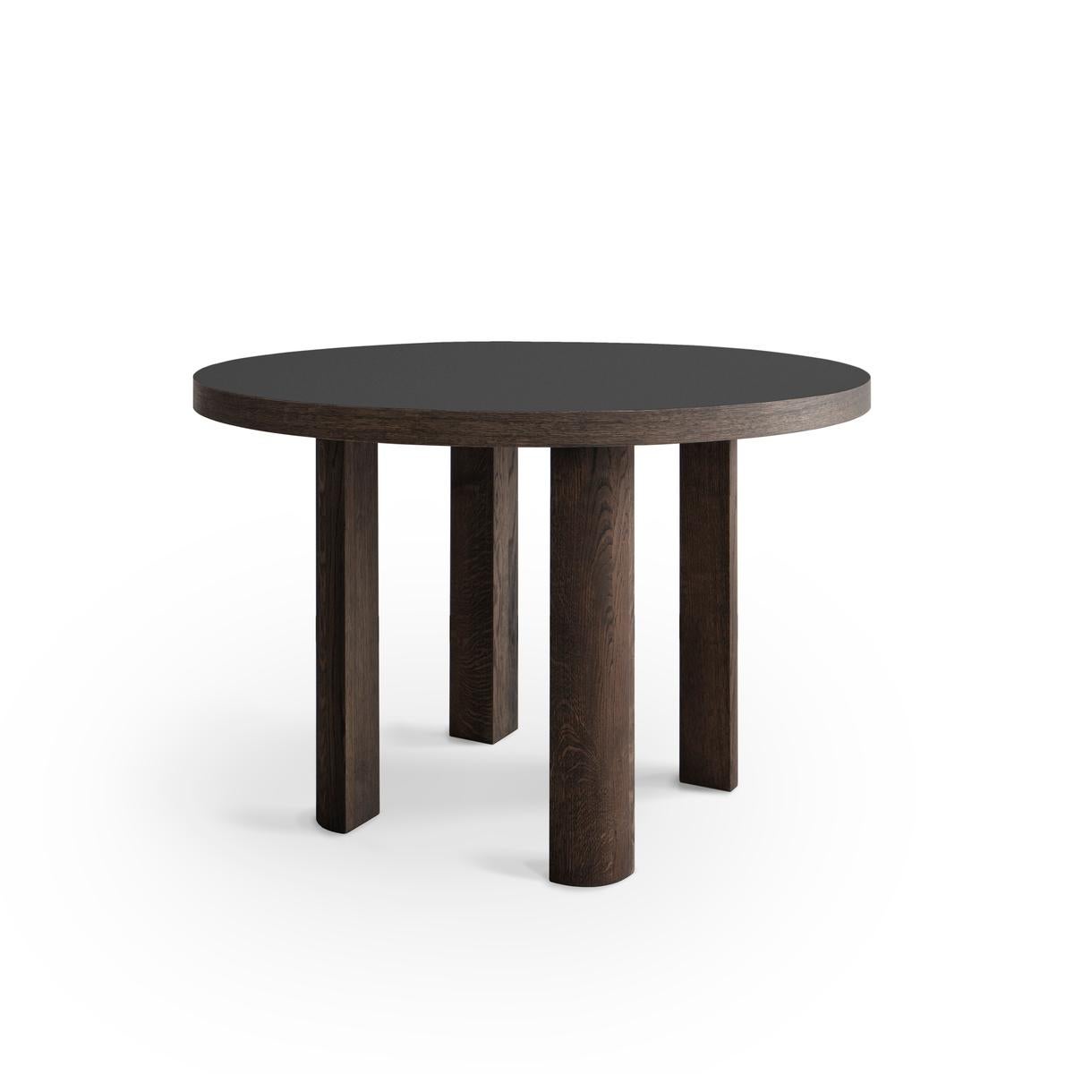 Organic Modern Contemporary Round Table 'Quarter', Smoked Oak / White top For Sale
