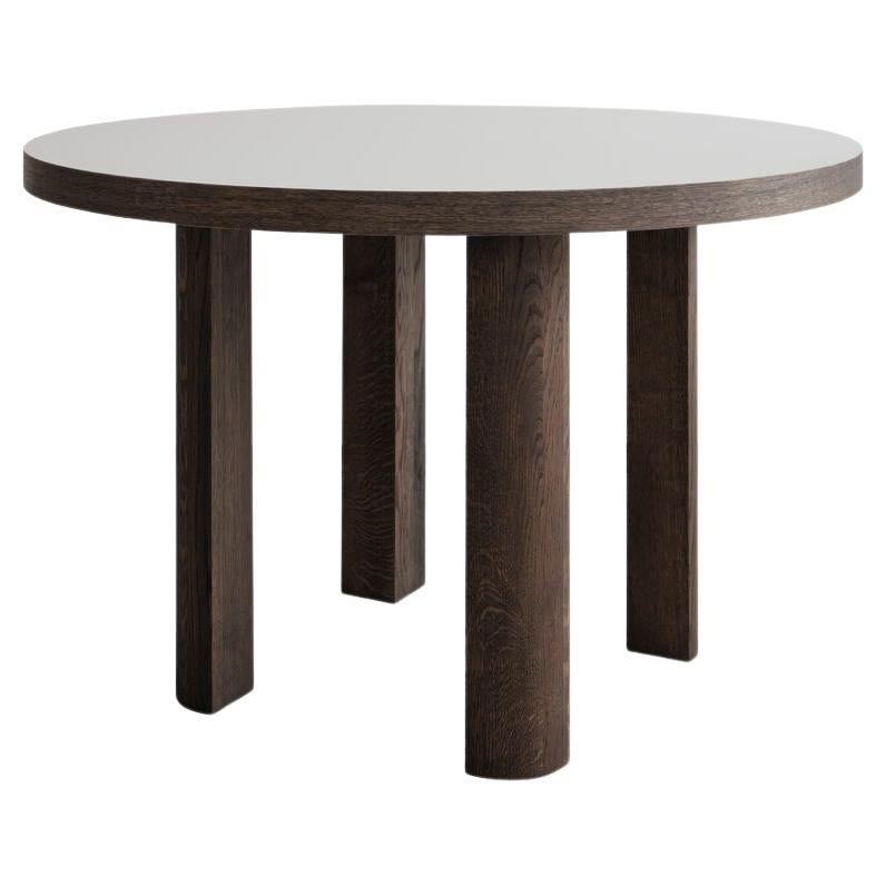 Contemporary Round Table 'Quarter', Smoked Oak / White top For Sale