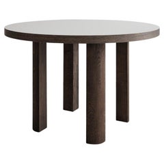 Contemporary Round Table 'Quarter', Smoked Oak / White top