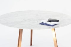 Contemporary Round Table, Carrara Marble & Copper-Plated Steel, Designed by LCMX