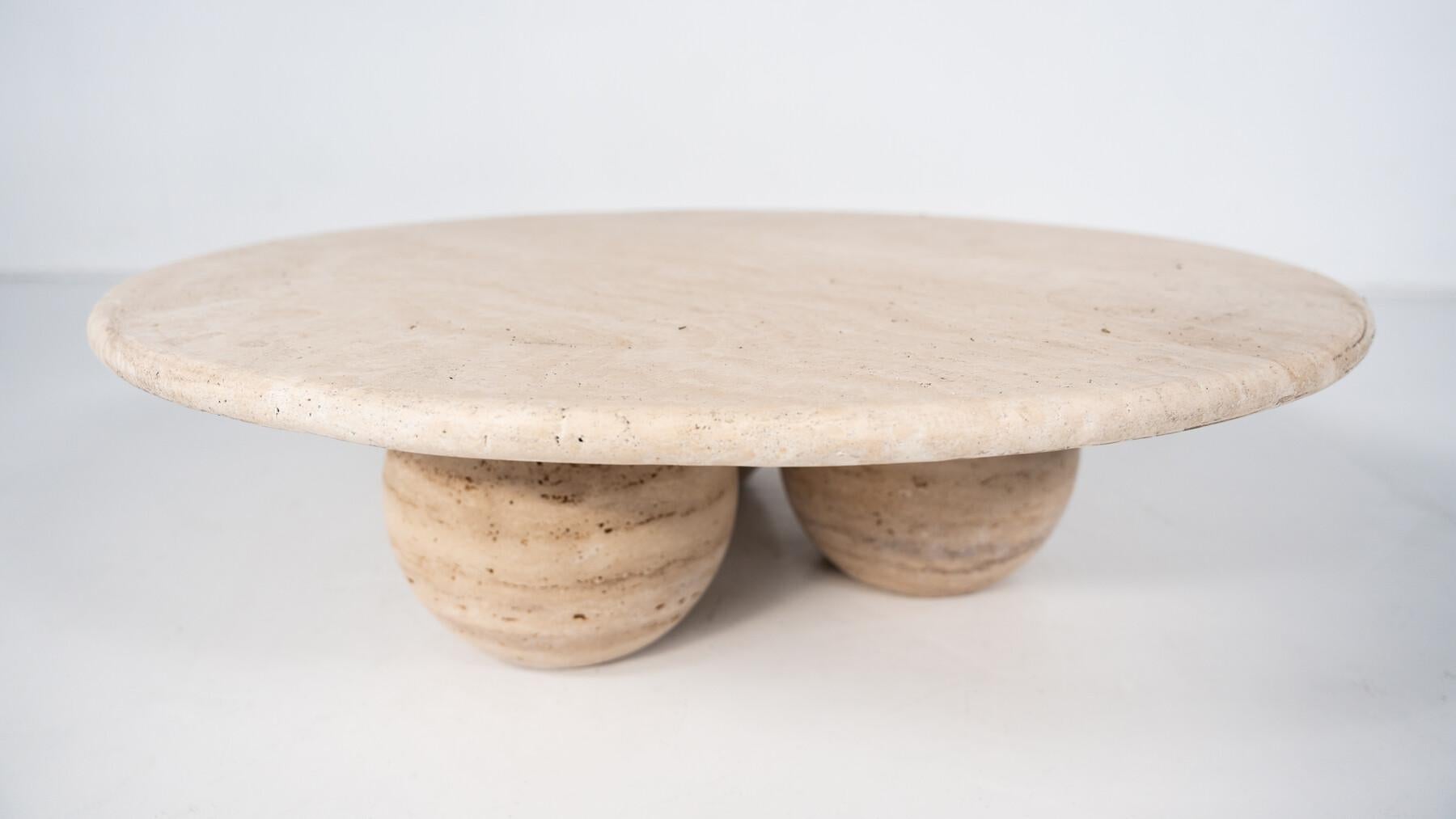 Contemporary Round Travertine Coffee Table, Italy For Sale 9