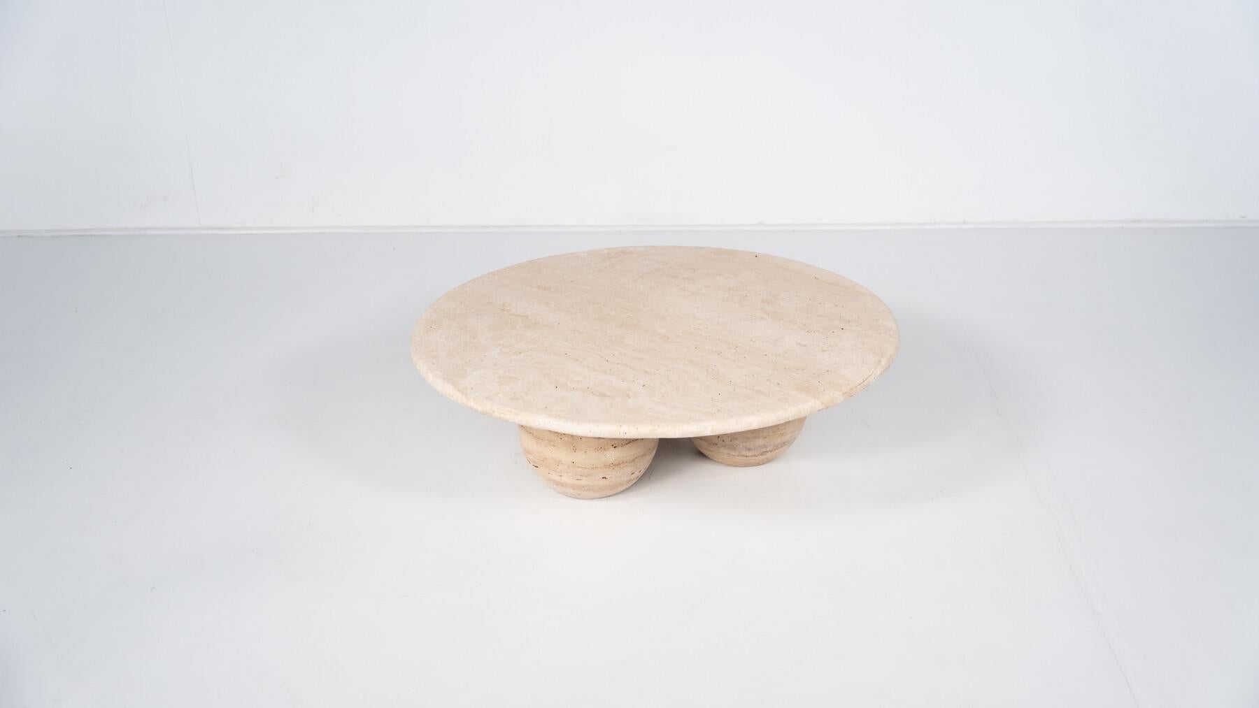 Contemporary Round Travertine Coffee Table, Italy For Sale 10
