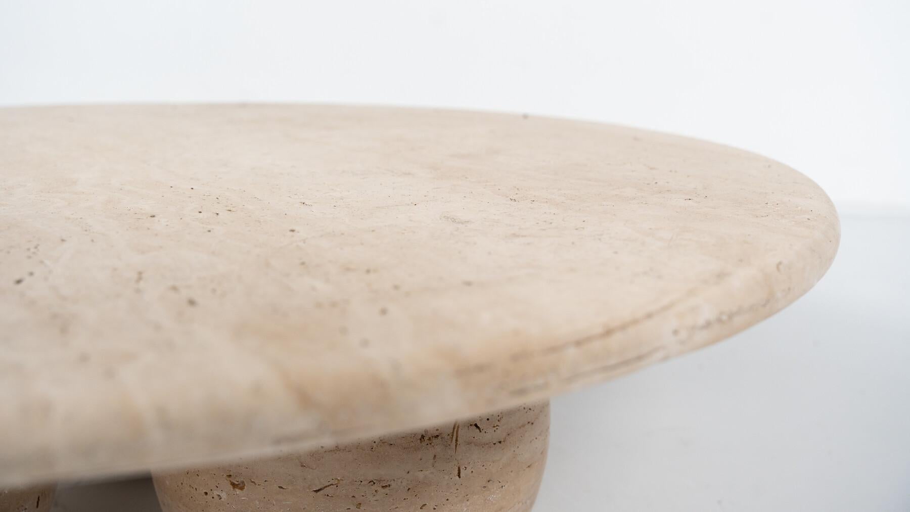 Contemporary Round Travertine Coffee Table, Italy For Sale 11