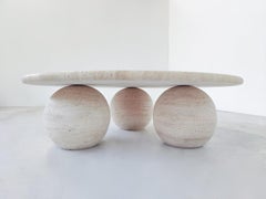 Contemporary Round Travertine Coffee Table, Italy