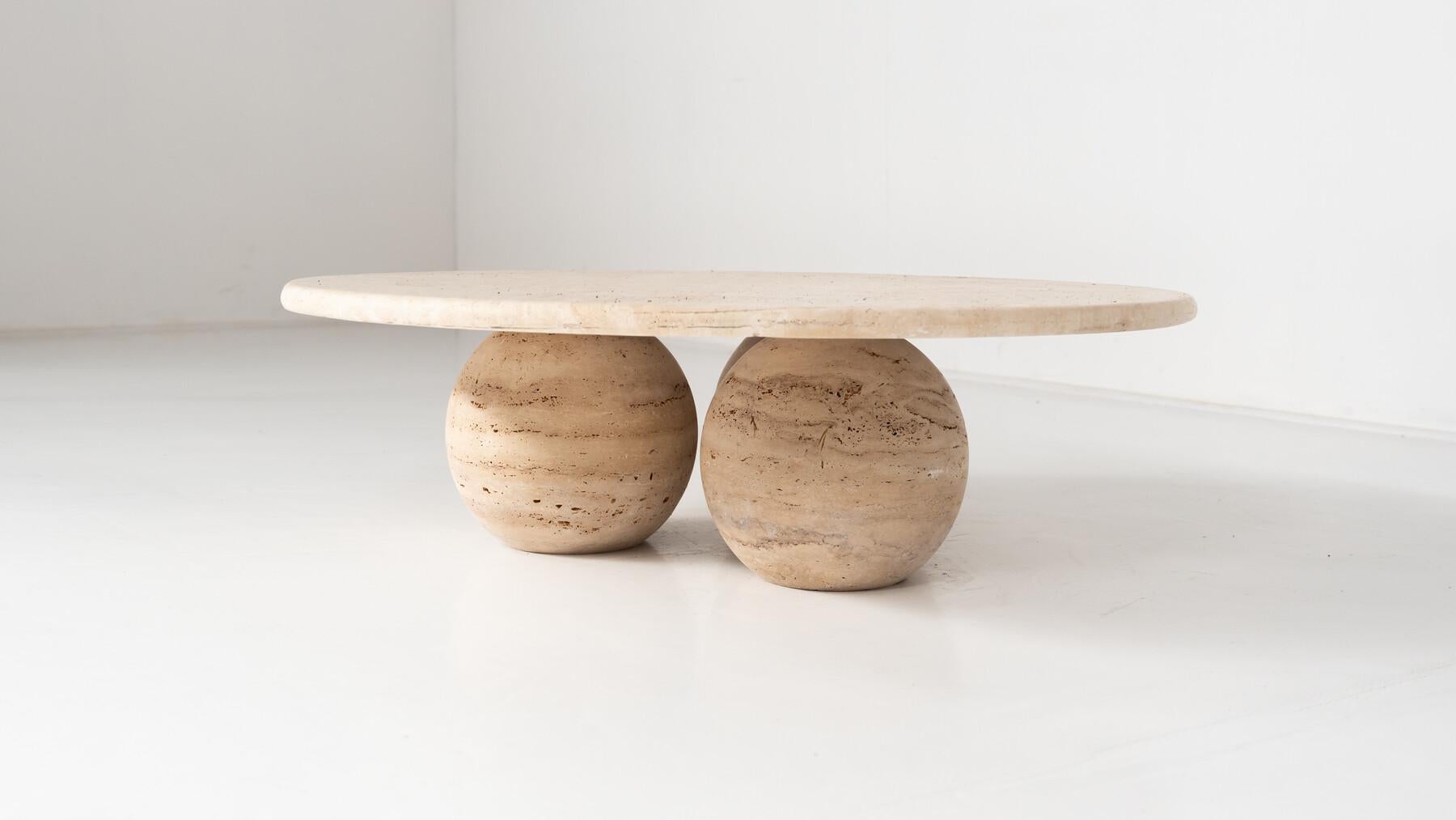 Contemporary Round Travertine Coffee Table, Italy For Sale 7