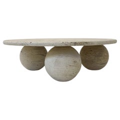 Contemporary Round Travertine Coffee Table, Italy