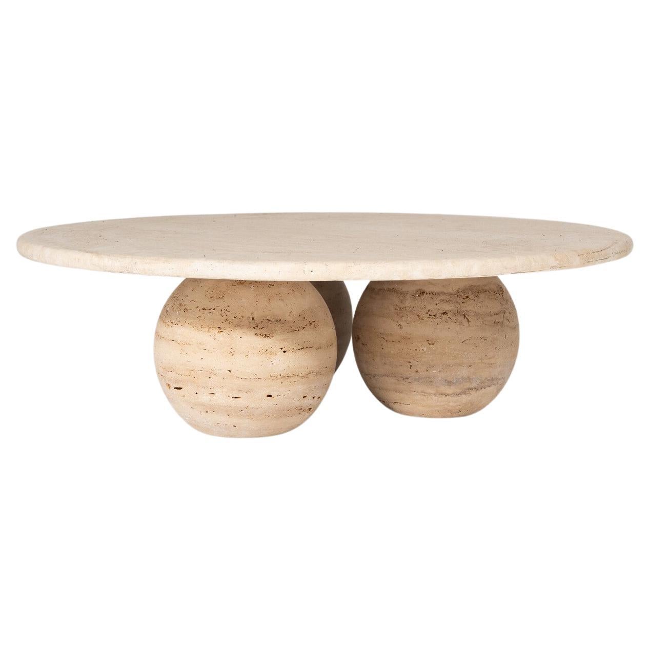 Contemporary Round Travertine Coffee Table, Italy For Sale