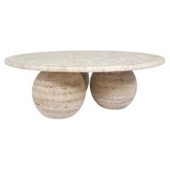 Table basse ronde contemporaine en travertin, Italie